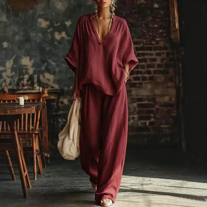 Crinkled Plunging Dropped Wide Loose Set