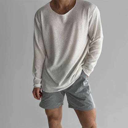 Men's Crew Neck Long Sleeve Loose Fit Knit Shirt