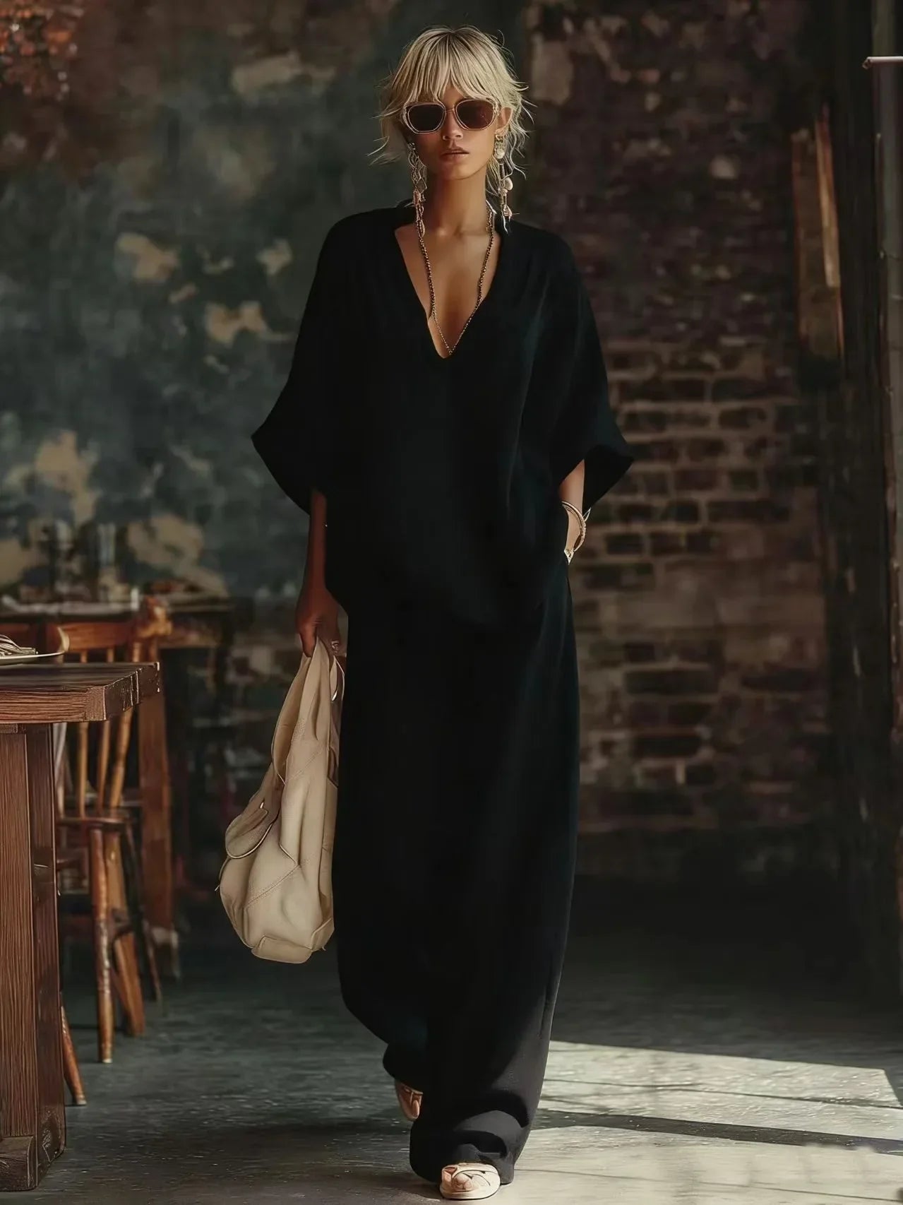 Crinkled Plunging Dropped Wide Loose Set
