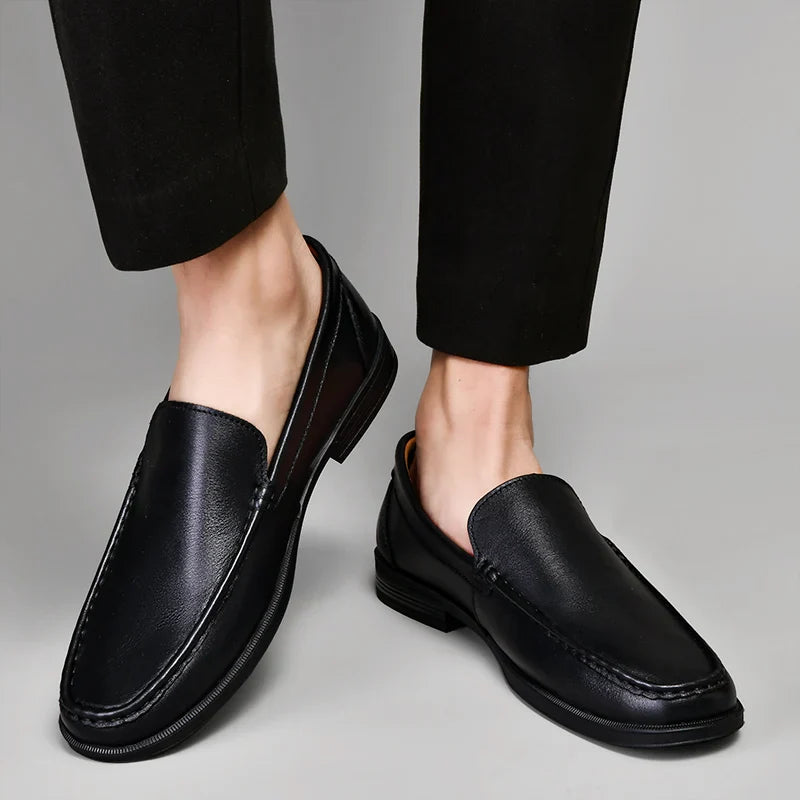 Contrast Stitching Square Toe Slip On Loafers