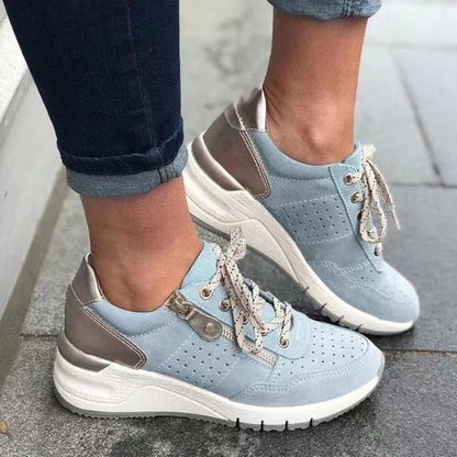 Women's Lace-Up Zip Wedge Platform Walking Sneakers