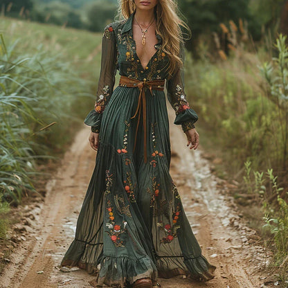 Floral Printed Long Sleeve Maxi Dress