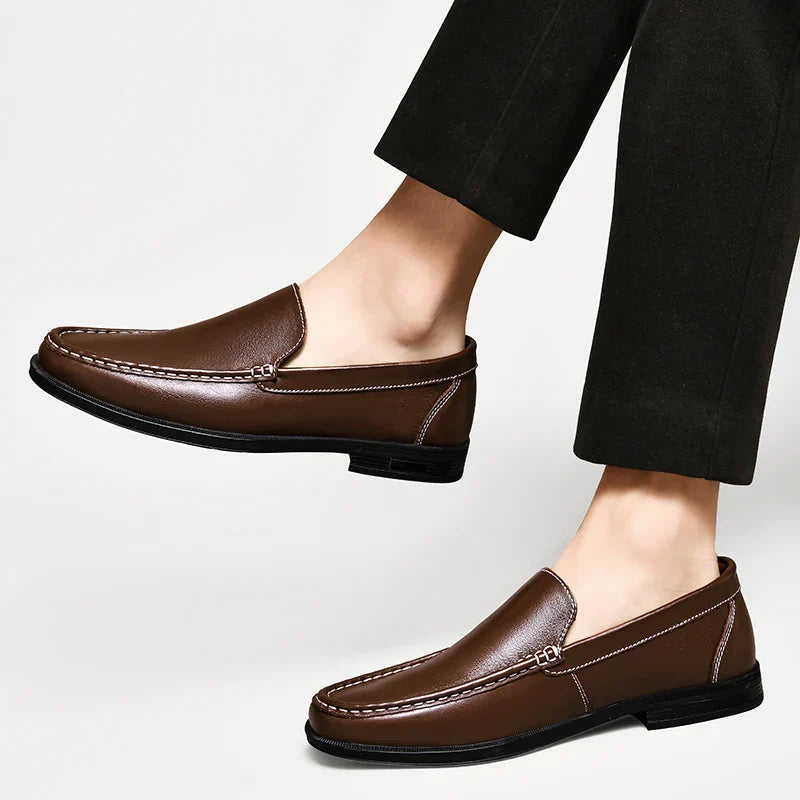 Contrast Stitching Square Toe Slip On Loafers