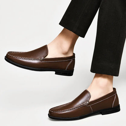Contrast Stitching Square Toe Slip On Loafers