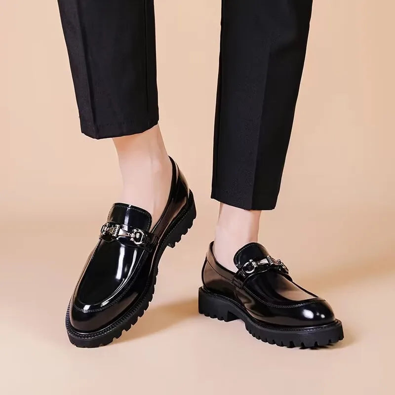 Polished Buckled Seamed Ridged Rounded Loafers