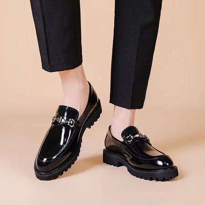 Polished Buckled Seamed Ridged Rounded Loafers