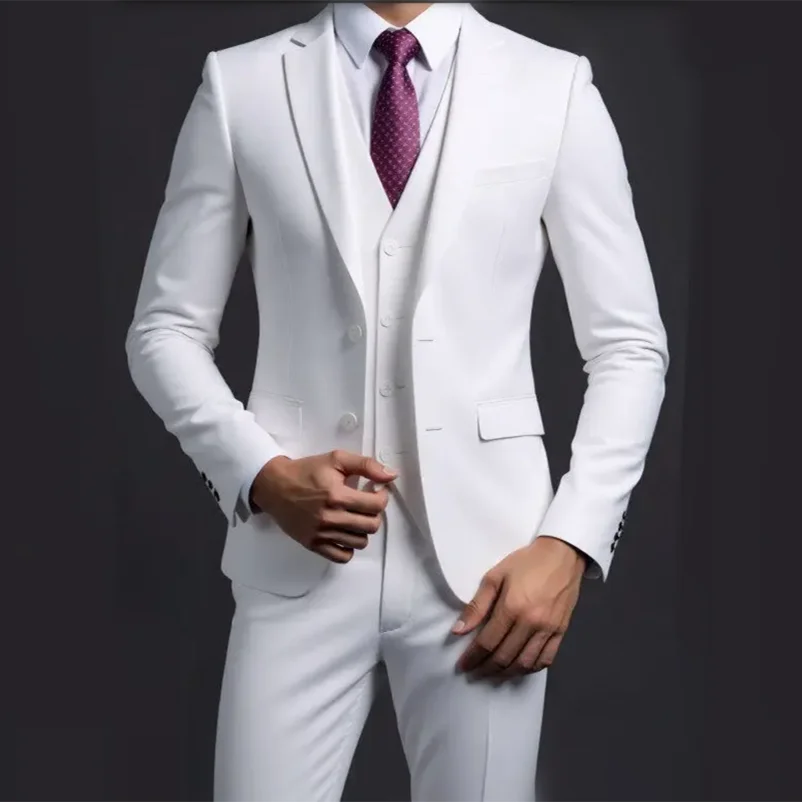 Solid Slim Three-Piece Suit Set