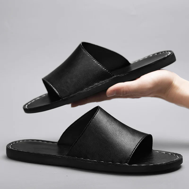 Open Toed Stitched Flat Textured Sandal