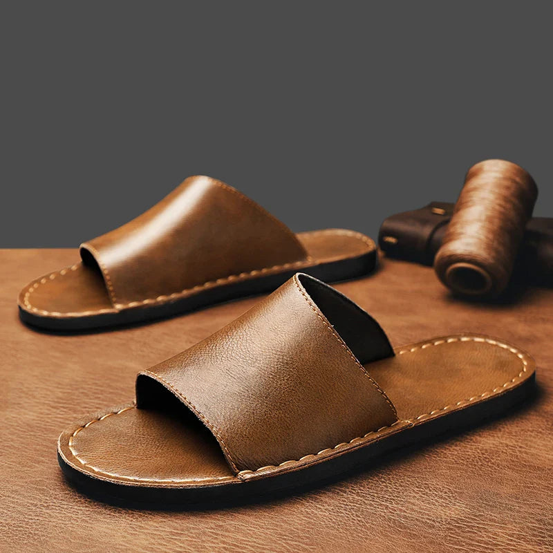 Open Toed Stitched Flat Textured Sandal