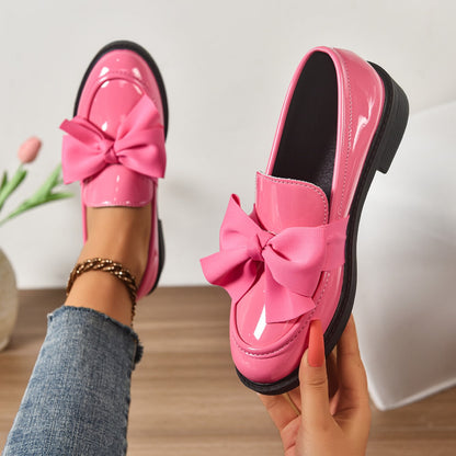 Round Toe Knot Detail Slip On Block Heel Loafers