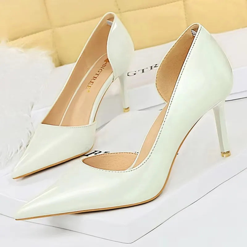 Pointed Closed Asymmetrical Cutout High Slender Heels