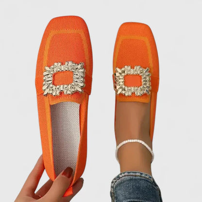 Square Toe Buckle Embellished Slip On Loafers