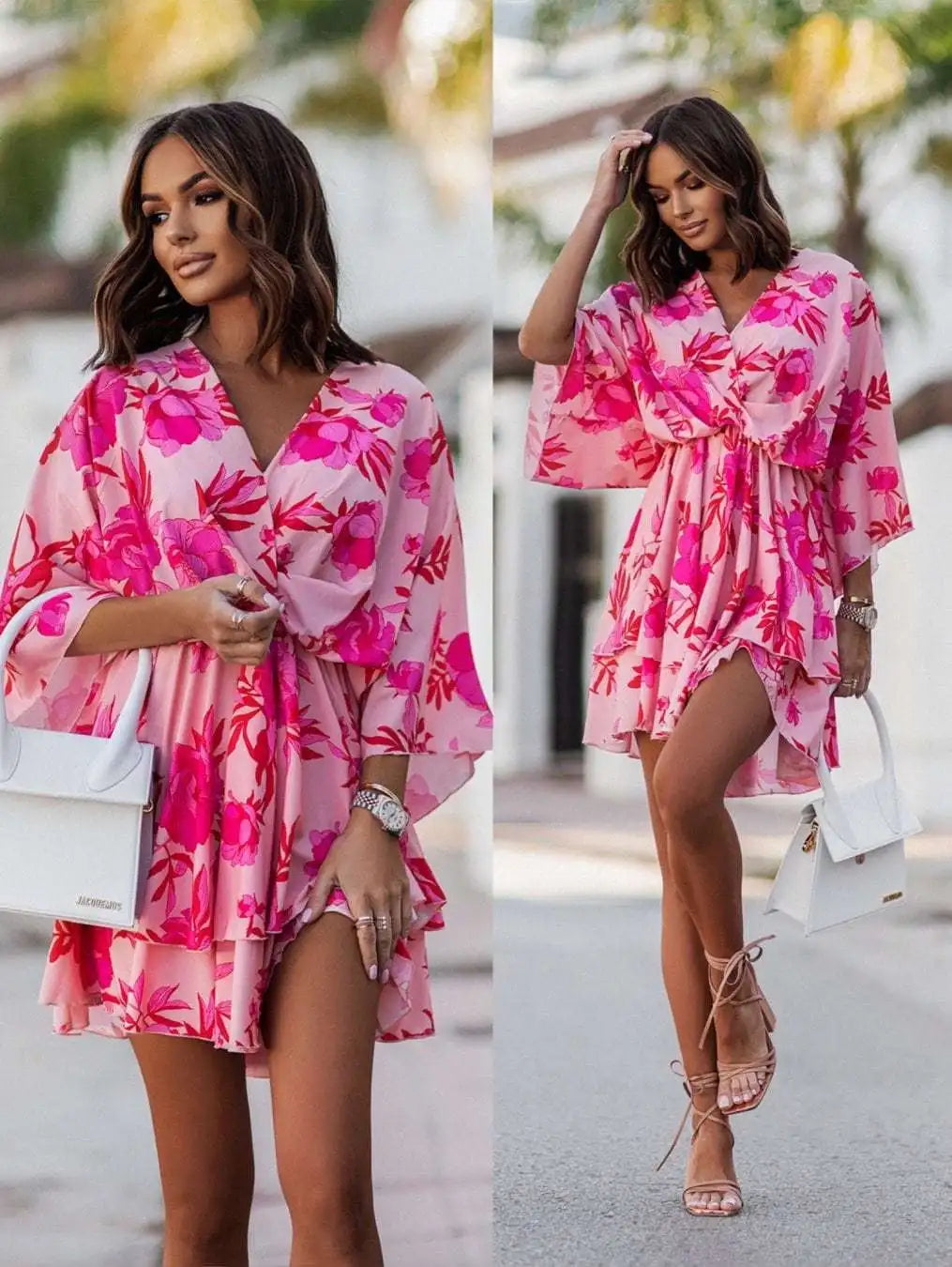 Printed Sleeve Tiered Mini Dress