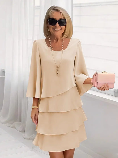 Relaxed Scoop Neck Ruffled Skirted Shift Dress