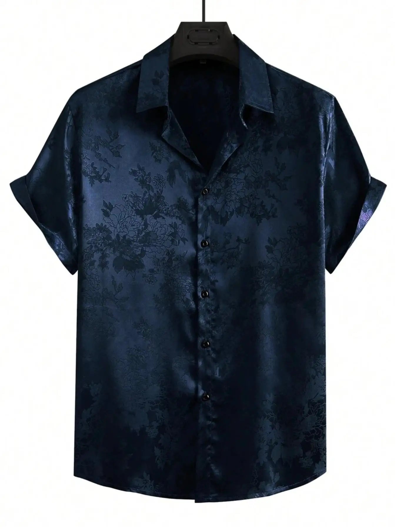 Floral Embroidered Collared Buttoned Rolled Curved Loose Shirt