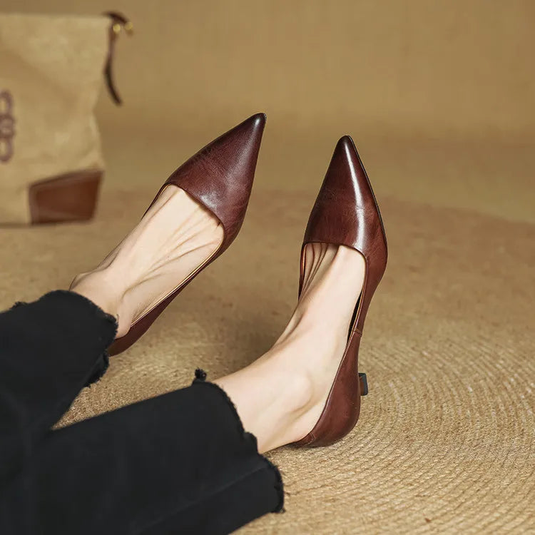 Slip On Pointed Toe Low Kitten Heels