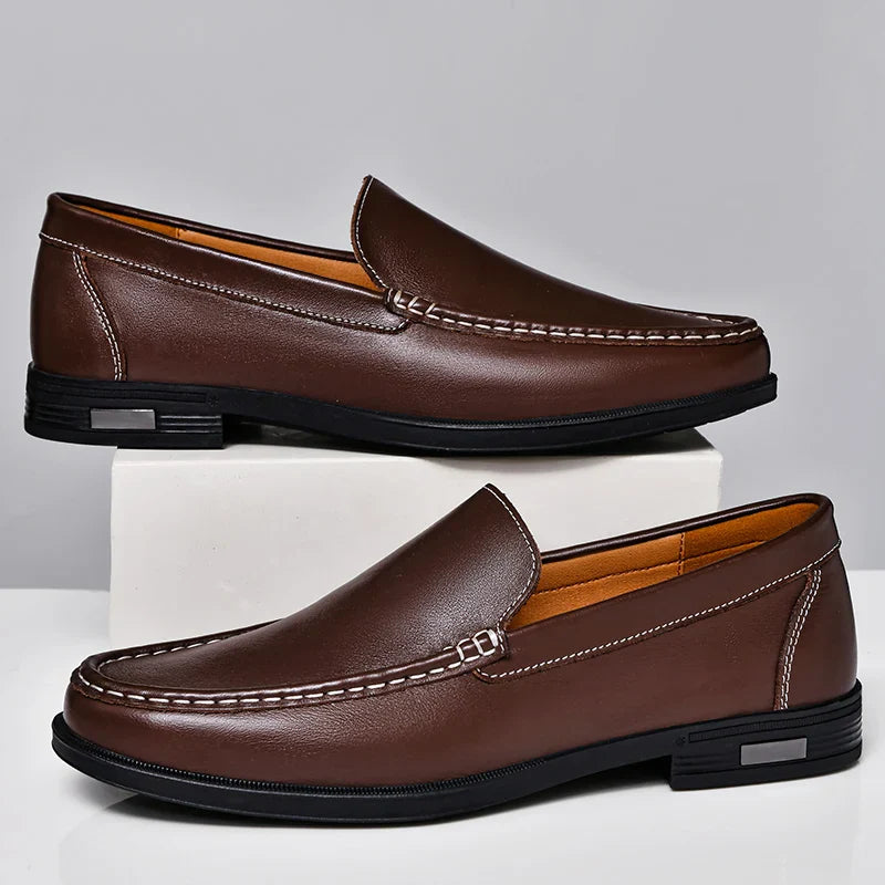 Contrast Stitching Square Toe Slip On Loafers