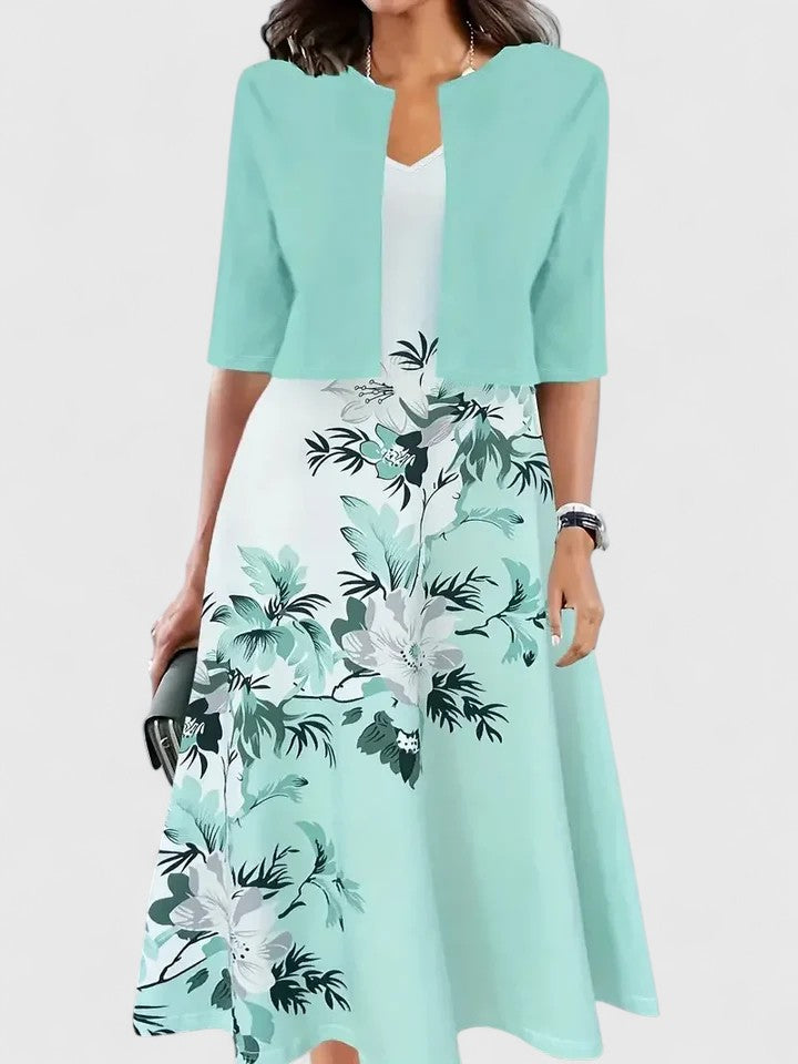 Floral Printed Layered Flared Sleeved Midi Dress