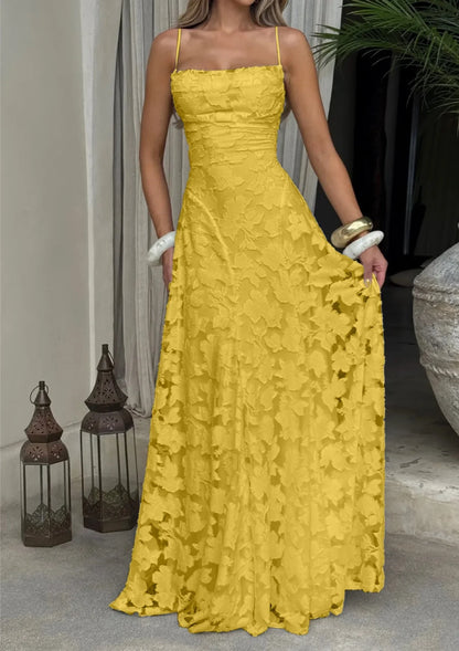 Strappy Ruched Textured Flared Maxi Dress