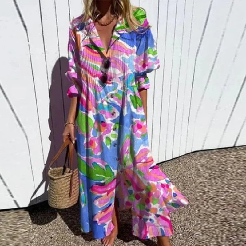 Loose Fit Pleated Printed Dress