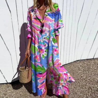 Loose Fit Pleated Printed Dress
