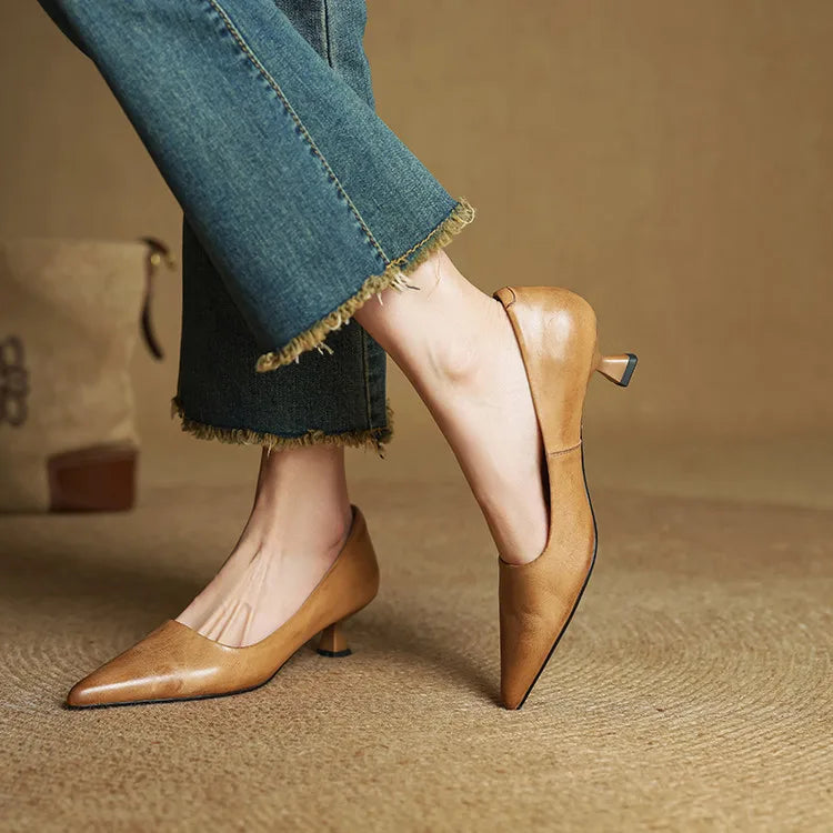 Slip On Pointed Toe Low Kitten Heels