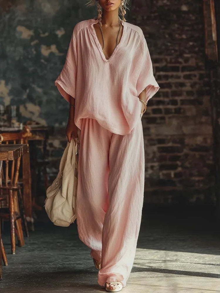 Crinkled Plunging Dropped Wide Loose Set