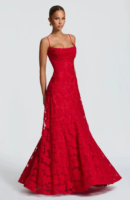 Strappy Ruched Textured Flared Maxi Dress