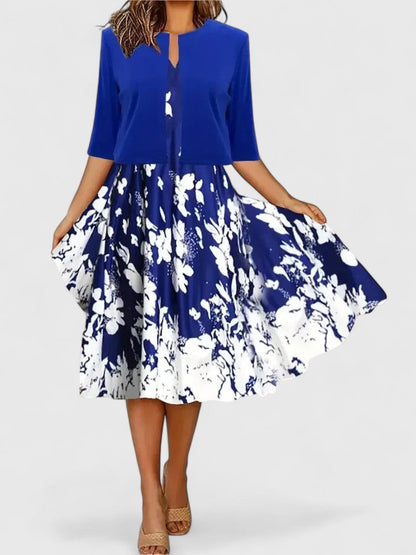 Floral Printed Layered Flared Sleeved Midi Dress
