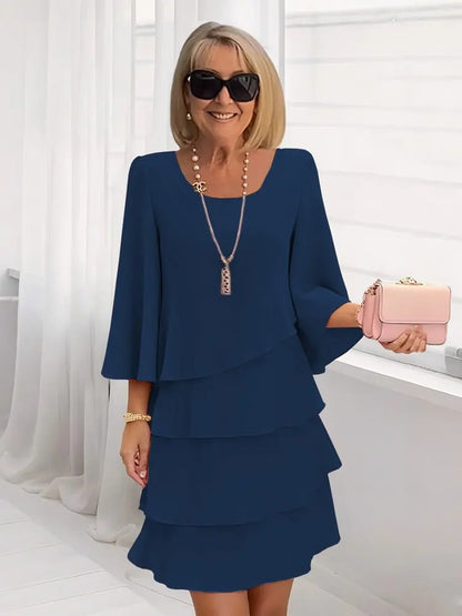 Relaxed Scoop Neck Ruffled Skirted Shift Dress