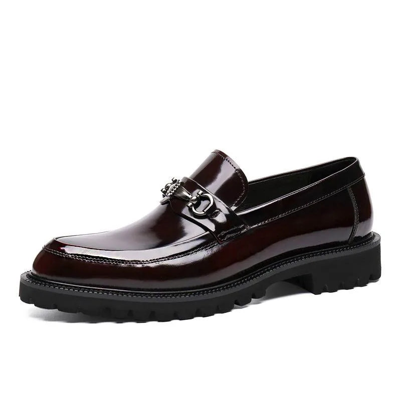 Polished Buckled Seamed Ridged Rounded Loafers