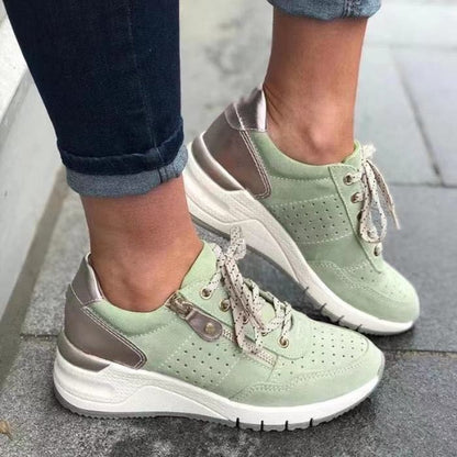 Women's Lace-Up Zip Wedge Platform Walking Sneakers
