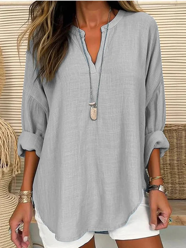 Loose Notched Curved Long Dropped Banded Top