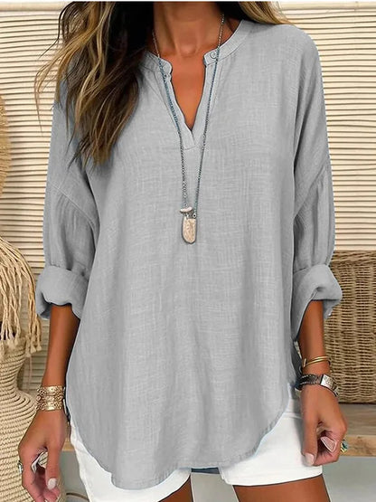 Loose Notched Curved Long Dropped Banded Top