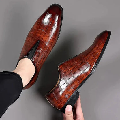 Glossy Crocodile Pattern Slip On Brogues Shoes