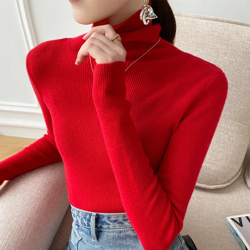Ribbed Fitted Folded Tapered Hemmed Sweater