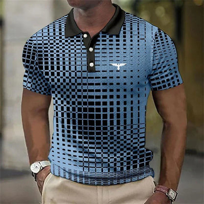 Men's Contrast Collar Short Sleeve Geometric Print Stretch Polo Shirt