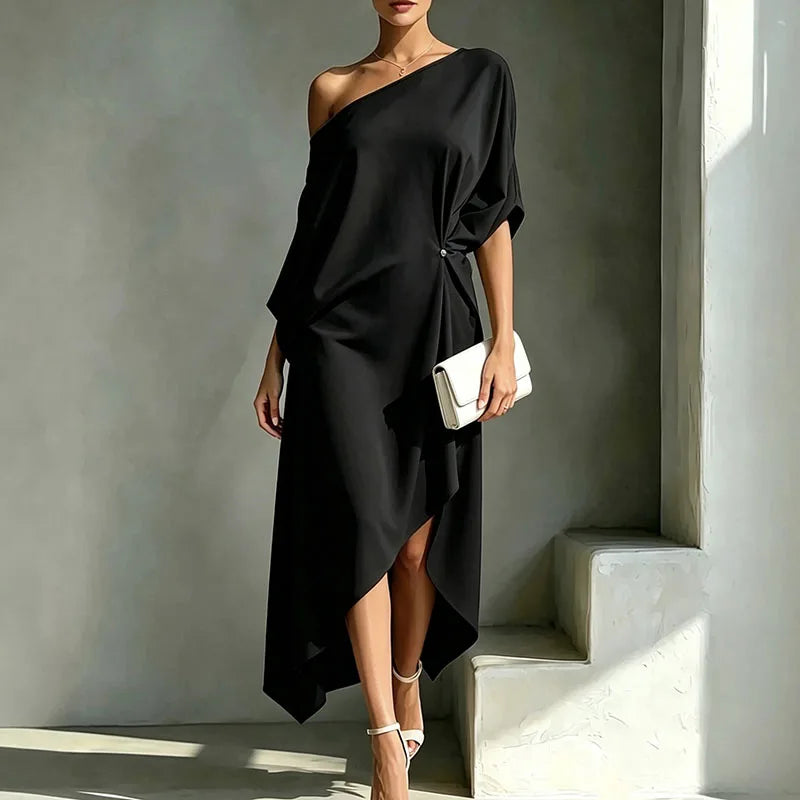 Asymmetric Draped Loose Long Dress