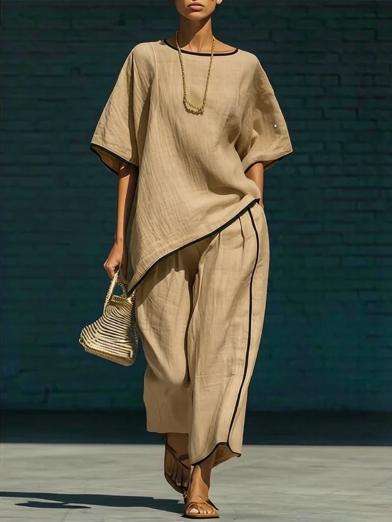 Loose Asymmetrical Round Wide Cropped Trimmed Set