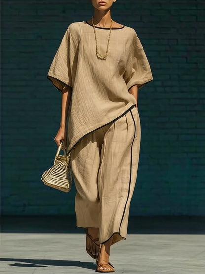 Loose Asymmetrical Round Wide Cropped Trimmed Set