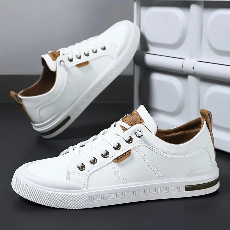 Laced Paneled Stitched Tabbed Flat Sneakers
