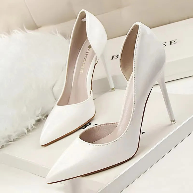Pointed Closed Asymmetrical Cutout High Slender Heels