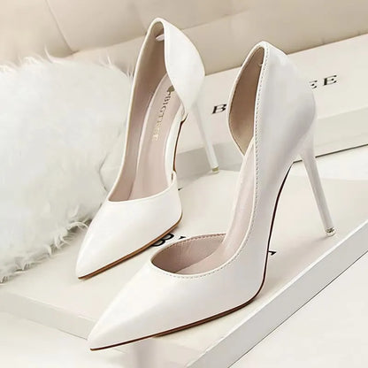Pointed Closed Asymmetrical Cutout High Slender Heels