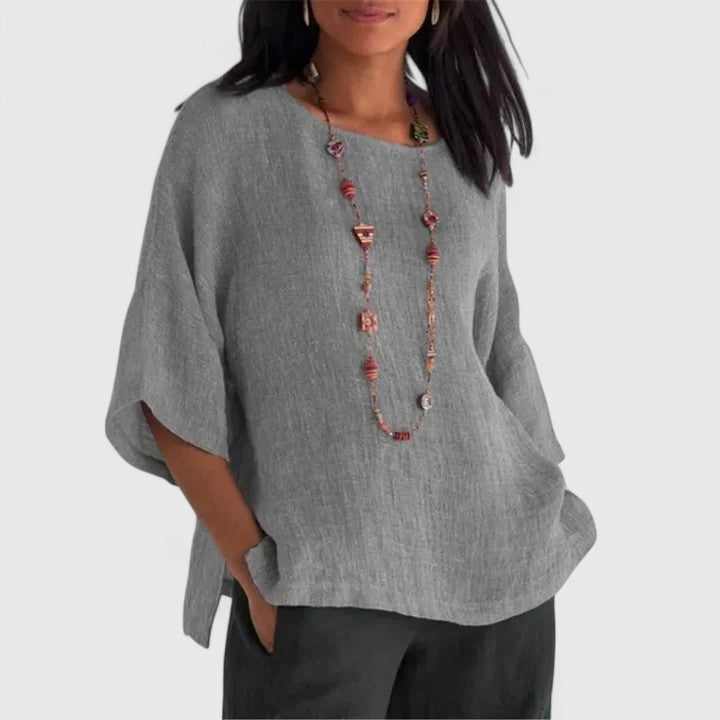 Round Neck Three-Quarter Sleeve Oversized Blouse