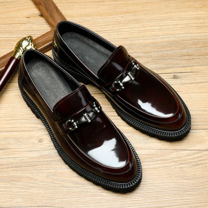 Polished Buckled Seamed Ridged Rounded Loafers