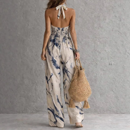 Halter Keyhole Sleeveless Wide Leg Jumpsuit