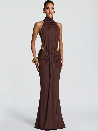 Sleeveless Side Cutout Gathering Floor Length Dress