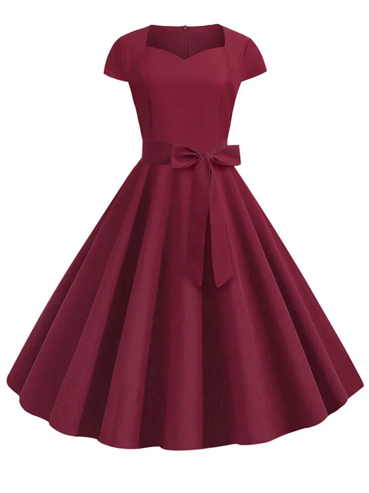 Cap Sleeve Sweetheart Neck Bowed Maxi Dress