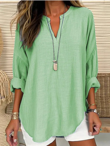 Loose Notched Curved Long Dropped Banded Top