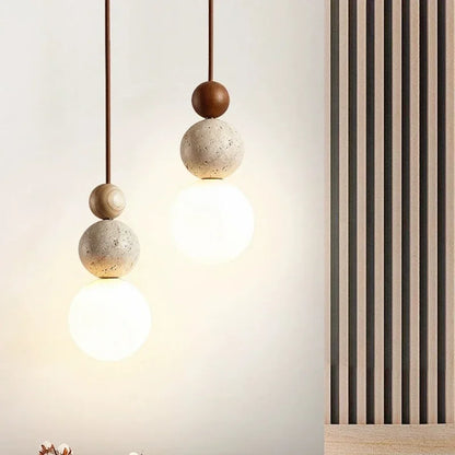 Stone and Wood Orb Pendant Light